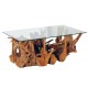 Table basse racine de teck et plateau en verre - Roots Casita