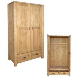 Armoire penderie 2 portes 2 tiroirs en pin - Scandinavia