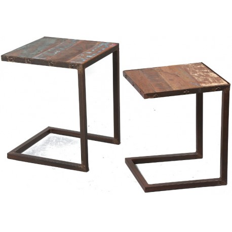 Lot de 2 tables gigogne acier et bois recyclé