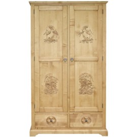 Armoire bois sculpté 2 portes 2 tiroirs - Esprit Chalet