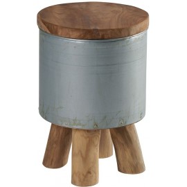 Tabouret en zinc et teck