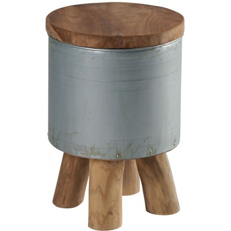 Tabouret en zinc et teck