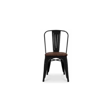 Chaise d'atelier en acier teinte noire assise orme antique