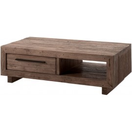 Table basse 2 tiroirs 1 niche teck recyclé - Oregon Casita