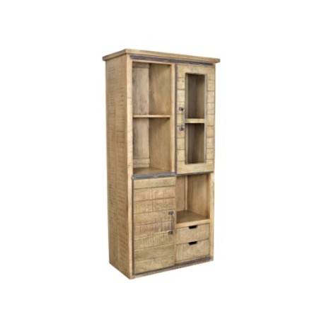 Meuble vitrine Olissan 2 portes finition manguier naturel tabac