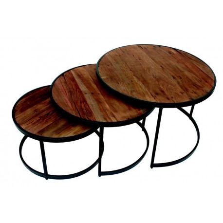 Set de 3 tables gigognes bois recyclé et métal