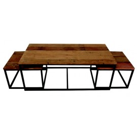 Set de 3 tables gigognes bois recyclé et métal