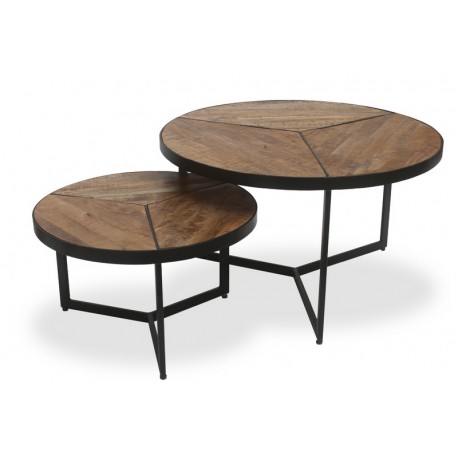 Set de 2 tables basse structure métal et bois exotique