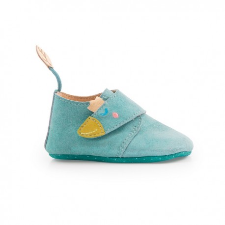 Chaussons cuir bleu 12/18M - Le voyage d'Olga Moulin Roty
