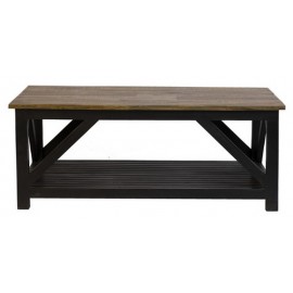 Table basse GM double plateau noire pieds droits - Laura