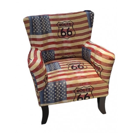 Fauteuil rétro de qualité Ariam recouvert de tissu Route 66