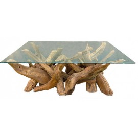 Table basse racine de teck dessus verre - Farmer Casita