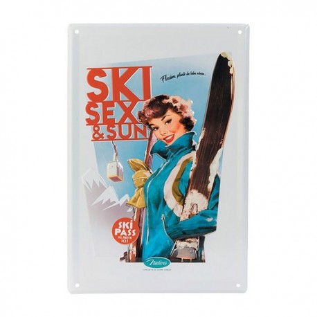 Plaque métal "Ski, sex and sun" 20 x 30 cm - Natives