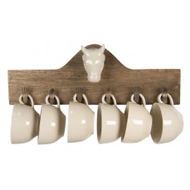 Étagère bois 6 tasses décor vache - Clayre & Eef