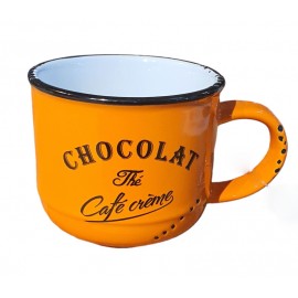 Tasse en grès couleur orange marquée "CHOCOLAT" - Antic Line