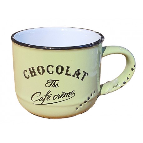 Tasse teinte verte en grès marquée "CHOCOLAT" - Antic Line