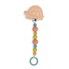 Attache-tétine bois et silicone Tortue - Moulin Roty