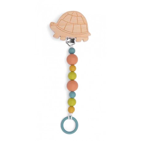 Attache-tétine bois et silicone Tortue - Moulin Roty