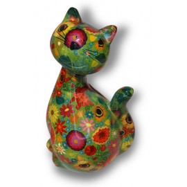 Tirelire chat Caramel décor fleurs H.22 cm - Pomme Pidou