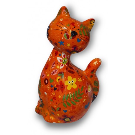 Tirelire chat Caramel décor feuillage H.22 cm - Pomme Pidou