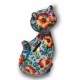 Tirelire chat Caramel fleurs rouges H.22 cm - Pomme Pidou