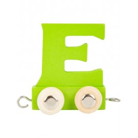 Lettre train E de couleur verte réalisée en bois
